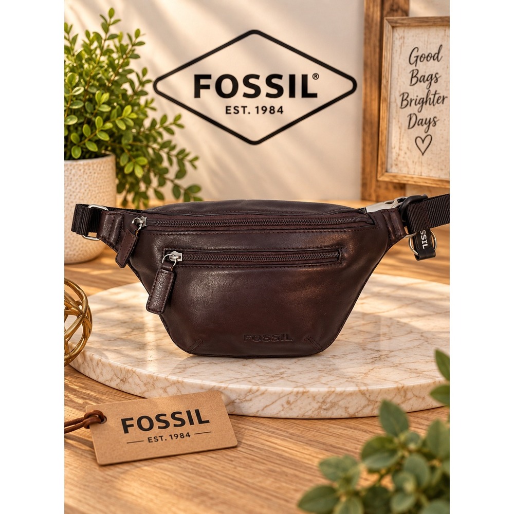 Fossil Dark Brown Leather Waist Bag Fanny Pack Adjustable Strap Belt Bag